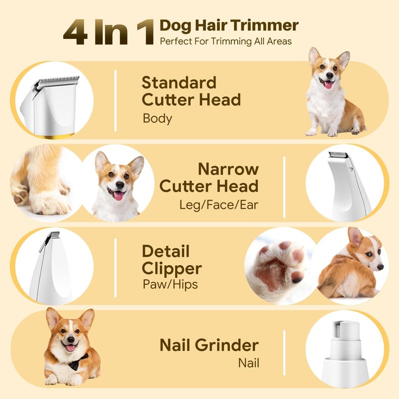 AIBORS Small Dog Grooming Kit, 4 in 1 Electric Cordless Dog Paw Trimmer with Nail Grinder, Low Noise Dog Nail Trimmers, IPX7 Waterproof Small Dog Grooming Clippers for Paws, Ears, Face, Hip Hairl - Image 2
